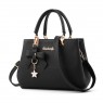【AE89】Women's Faux Leather Double Handle Purse Crossbody Bag Fashion Handbag with Bag Charm