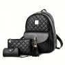 【AE78】3Pcs Argyle Quilted Backpack Set, Women's PU Leather School Bag With Clutch Purse & Card Holder