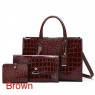 【AE88】Crocodile Embossed Hand Bag Set with Shoulder Bag, Clutch Purse & Card Bag