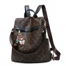 【AE70】Bear Pattern Faux Leather Backpack, Women's Fashion Zipper Shoulder Bag With Bag Charm