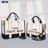 【AE43】Women's PU Leather Two Tone Tote Bag with Letter Print Crossbody, Ideal for Commuter