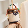 【AE17】Colorblock Shoulder Cylinder Bucket Bag with Scarf Decor, Top Handle Crossbody Purse for Women