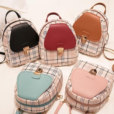 【AE201】Classic Colorblock Mini Backpack, Cute Faux Leather Daily Backpack by Prada (8.26*6.3*2.36)inch