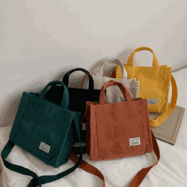 【AE99】Patch Decor Corduroy Handbag, Women's Square Crossbody Bag, Casual Tote Bag by XYZ Brand