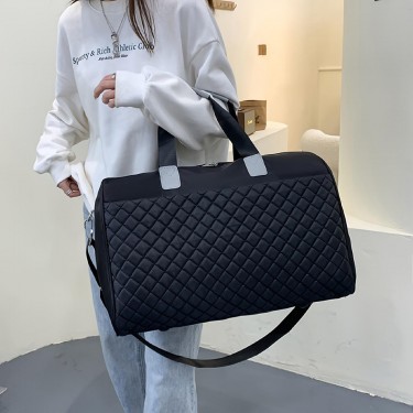 【AE160】Fashionable Argyle Duffel Bag - Large Capacity Zipper Storage for Weekend Travel by Prada