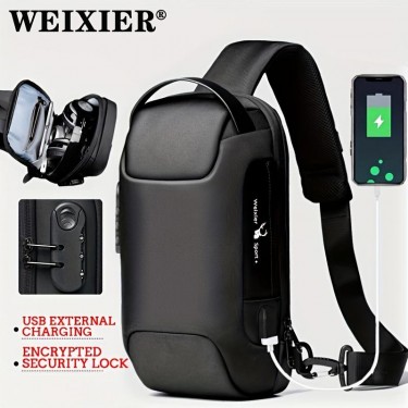【AE165】WEIXIER Men's Waterproof Oxford Waist Bag USB Charging Combination Lock Valentine's Day Gift
