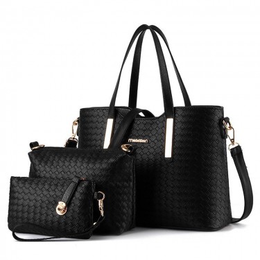 【AE80】Geometric Braided Hand Bag Set, Trendy Shoulder Tote & Crossbody & Clutch Wrist Bag by XYZ Brand