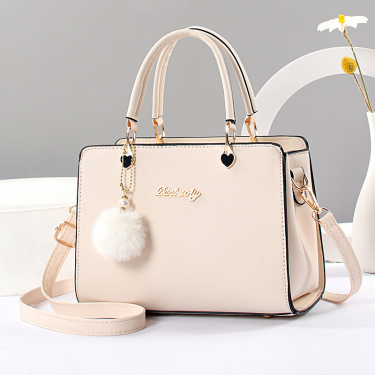 【AE158】Plush Ball Decor Satchel Bag, Stylish Solid Color Hand Bag, Women's Office & Work Shoulder Purse