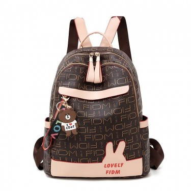 【AE74】Letter Print Backpack Purse with Cartoon Patch Decor & Bag Charm, Casual Zipper Book Bag