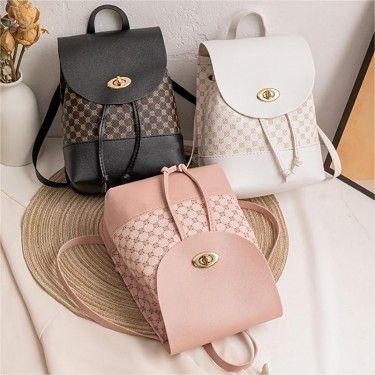 【AE210】Geometric Pattern Small Backpack, Women's Fashion Faux Leather Backpack For Work & Travel