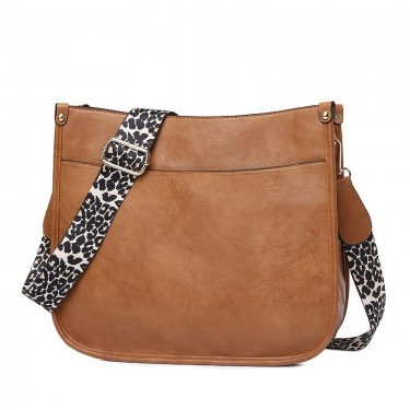 【AE117】Leopard Print Straps Crossbody Bag, Solid Color Saddle Bag, Shoulder Zipper Bag For Work