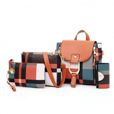 【AE90】Plaid Pattern Purse Set 4pcs, Women's Trendy Backpack & Shoulder Bag & Clutch Bag & Card Holder