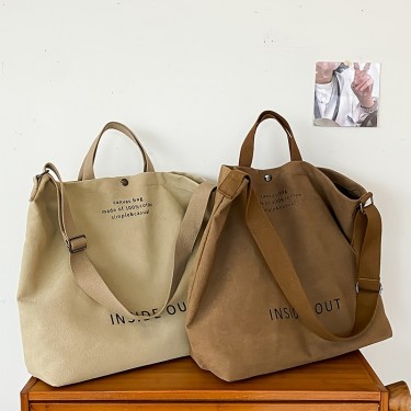 【AE26】Alphabet Print Shoulder Bag - Large Capacity & Adjustable Strap
