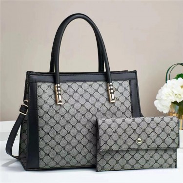 【AE86】Geometric Pattern Handbag Set, Women's Elegant Tote Bag & Shoulder Bag with Clutch Purse