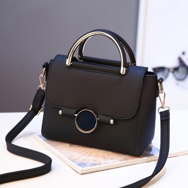 【AE65】Elegant Round Buckle Decor Handbag, Fashion Solid Color Shoulder Bag for Women