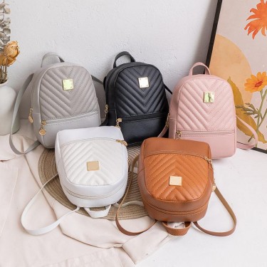 【AE202】Women's Versatile Metal Decor Faux Leather Zip Front Backpack for Work & School (7.87*6.3*2.76) Inch