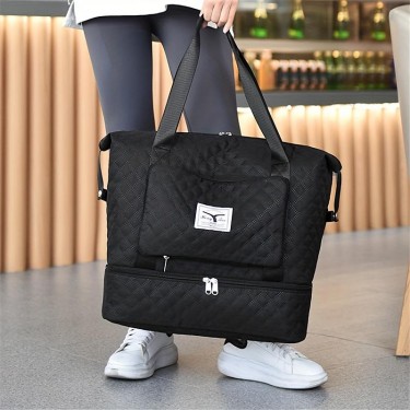【AE132】Large-capacity Portable Travel Storage Bag Lightweight Foldable Zipper Duffel Bag Rhombus Pattern