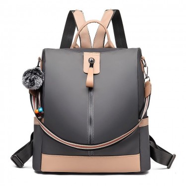 【AE61】Casual Fluffy Ball Decor Two-way Nylon Zipper Backpack Purse by Prada, Travel Bag For Outdoor