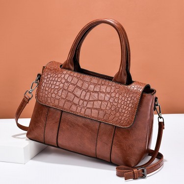 【AE41】Croc Embossed Flap Handbag by Prada, Elegant Women's Faux Leather Shoulder Bag with Removable Strap