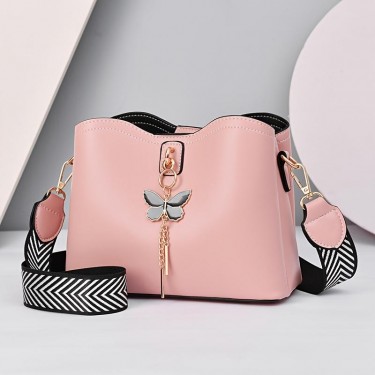 【AE32】Geometric Crossbody Bag, Women's Faux Leather Shoulder Bag - Butterfly Bucket Design (9.1 x 7.1 x 4.3 in)