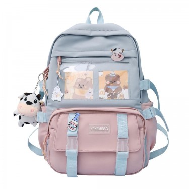 【AE207】Women's Colorblock Large Capacity Backpack, Harajuku Style Cartoon Graphic Schoolbag